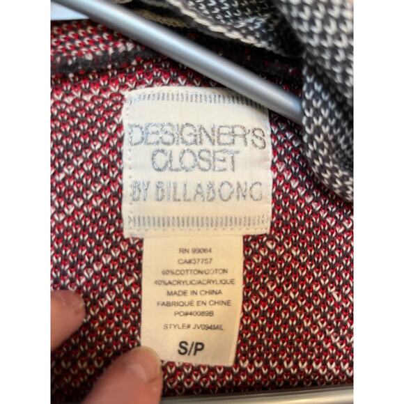 Billabong Women Small Gray/Red Southwestern Boho Open Front Cardigan - Picture 2 of 5